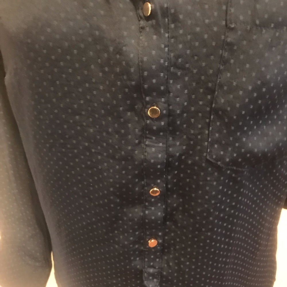 Zara Basic Button Down Blouse Size Xs Roll Tab Sl… - image 2